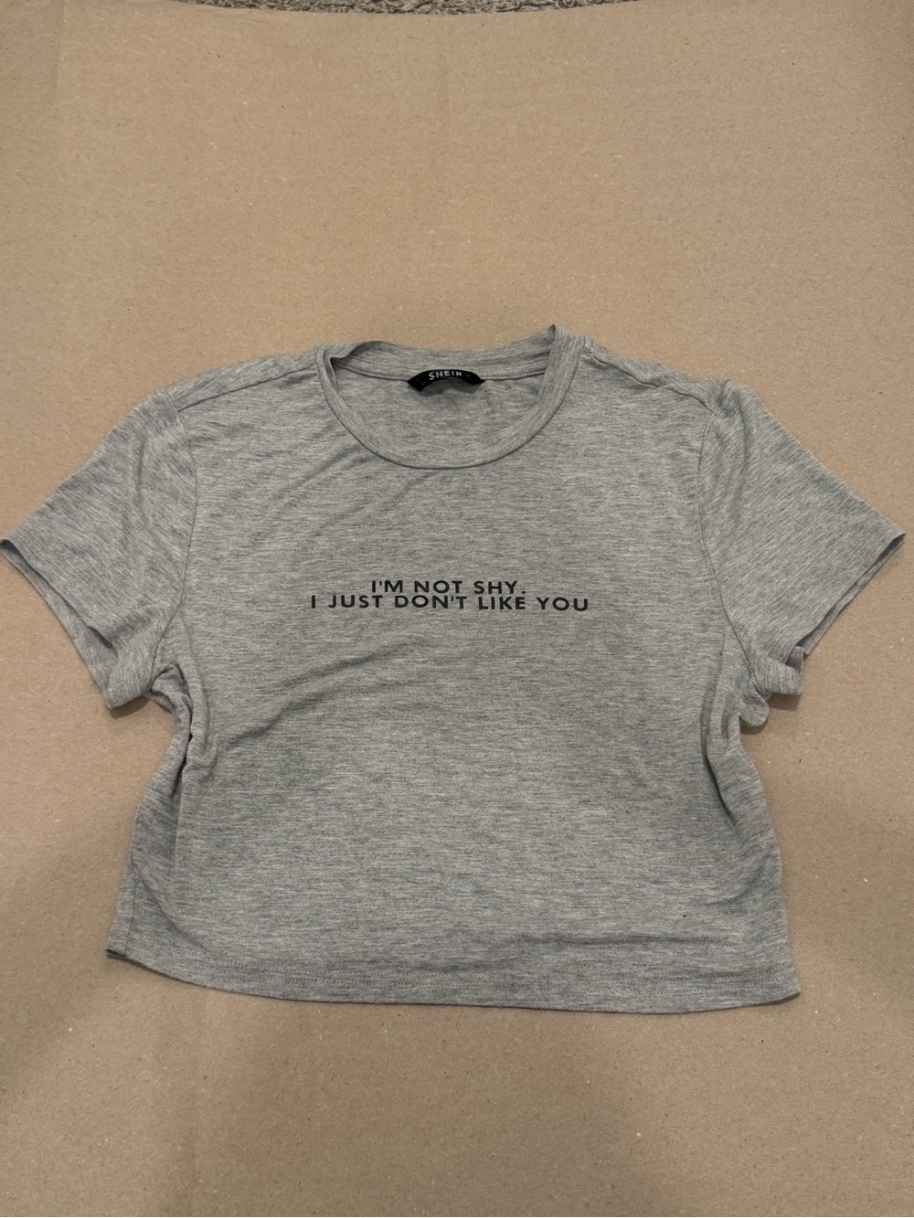 Shein Heather Gray I'm Not Shy Slogan Cropped T-Shirt Large